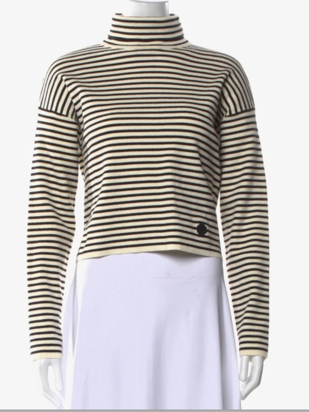 MAJE striped stretch-knit cropped turtleneck sweater